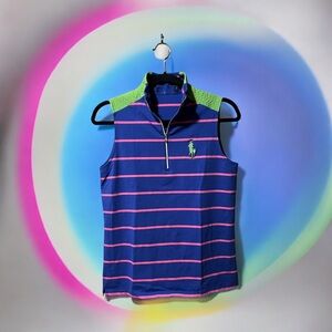 Ralph Lauren Royal Blue Sleeveless Polo Top w/Pink Stripes & Lime Green Accents